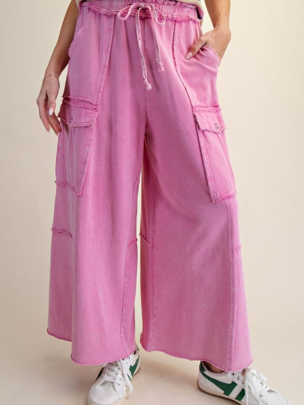 WASHED WIDE LEGS TERRY CARGO PANTS